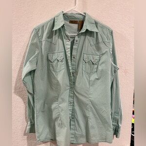 Wrangler Womens Western Shirt Pearl Snap Blue Floral Print Long Sleeve Size M